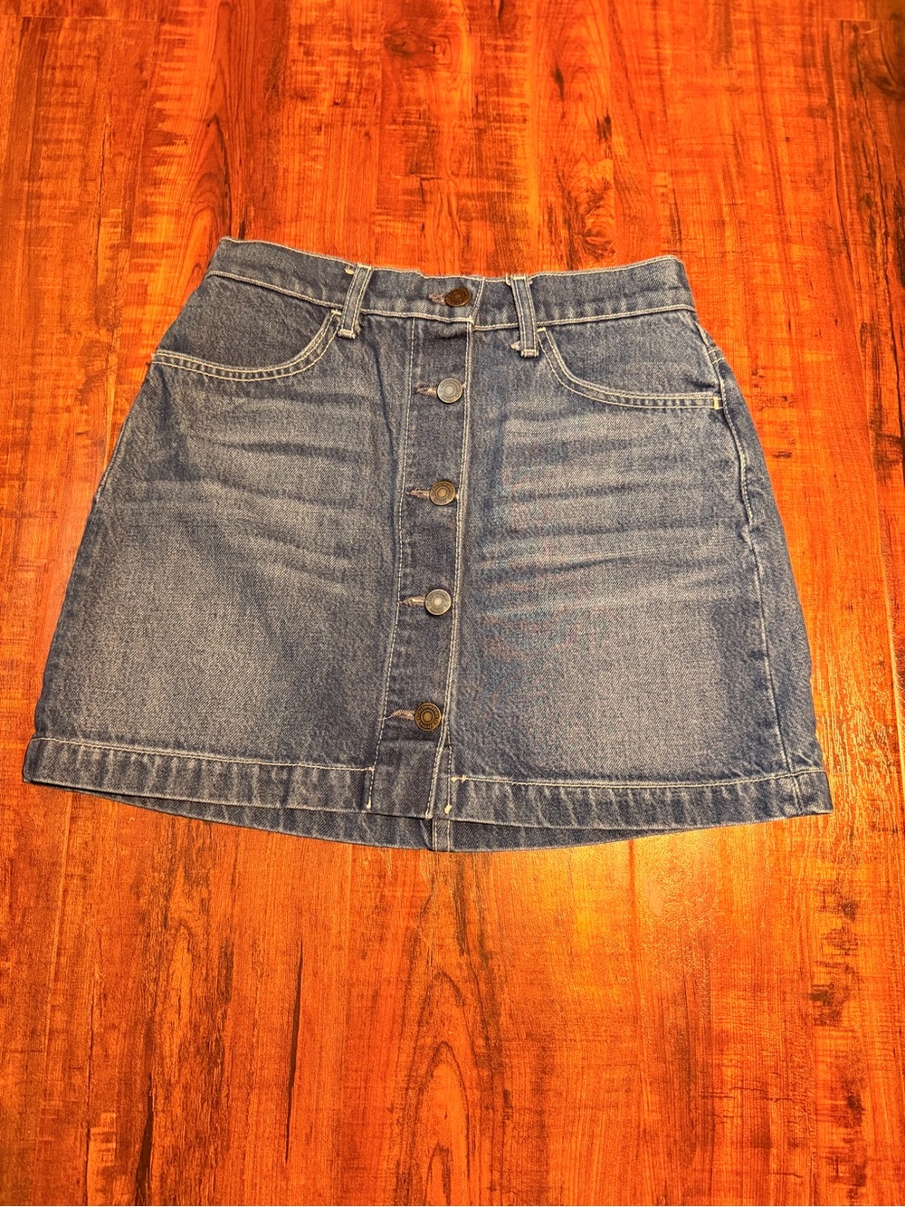 Reformation Medium Blue Button-Front Denim Mini Skirt